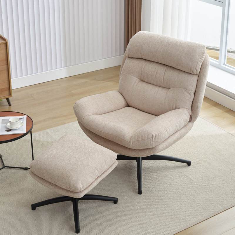 Beric Upholstered Swivel Accent Chair with Ottoman, Begie