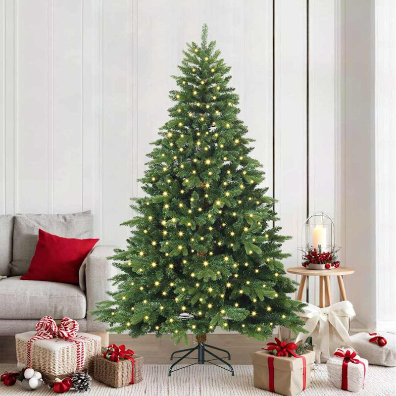 Artificial Christmas Tree with 300 LEDs Green PE and PVC, 6.89' H, Green
