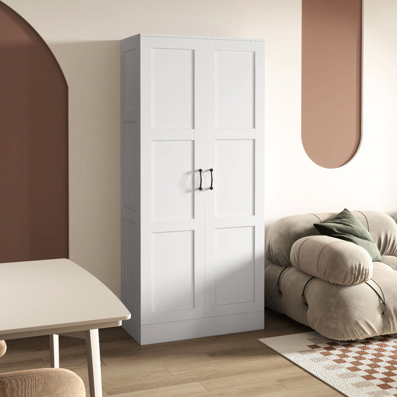 Armoire de rangement de 71 po de hauteur, blanche avec tablettes mobiles et tablettes robustes, rangement compact