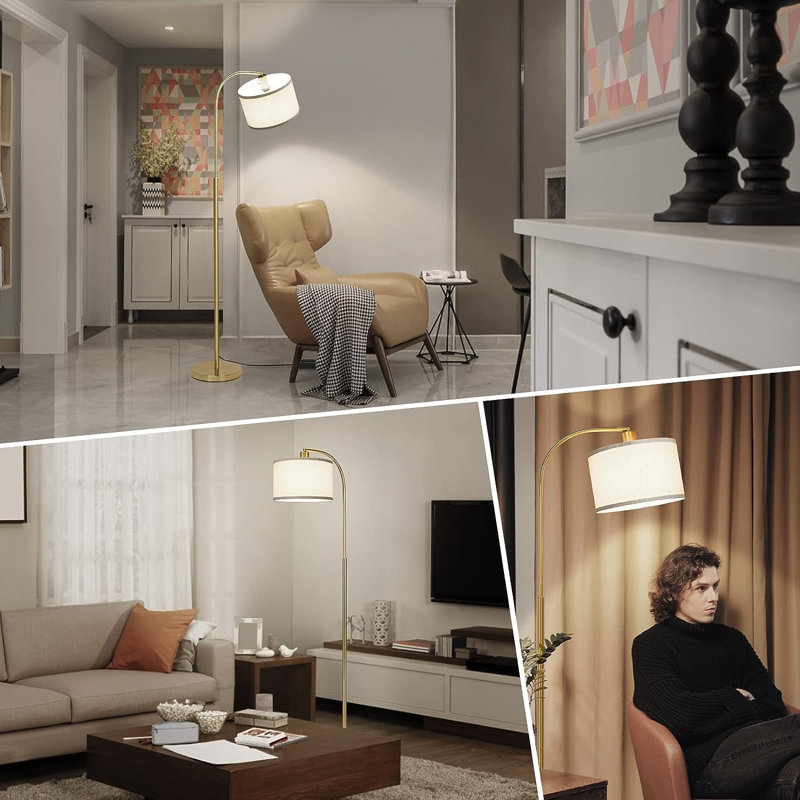 Dimmable Floor Lamp, Arc Standing Lamp With Stepless Dimmer, Brown Floor Lamp With Adjustable Linen Beige Shade For Living Room Bedroom Study Room Office, 9W 3000K LED Bulb Included