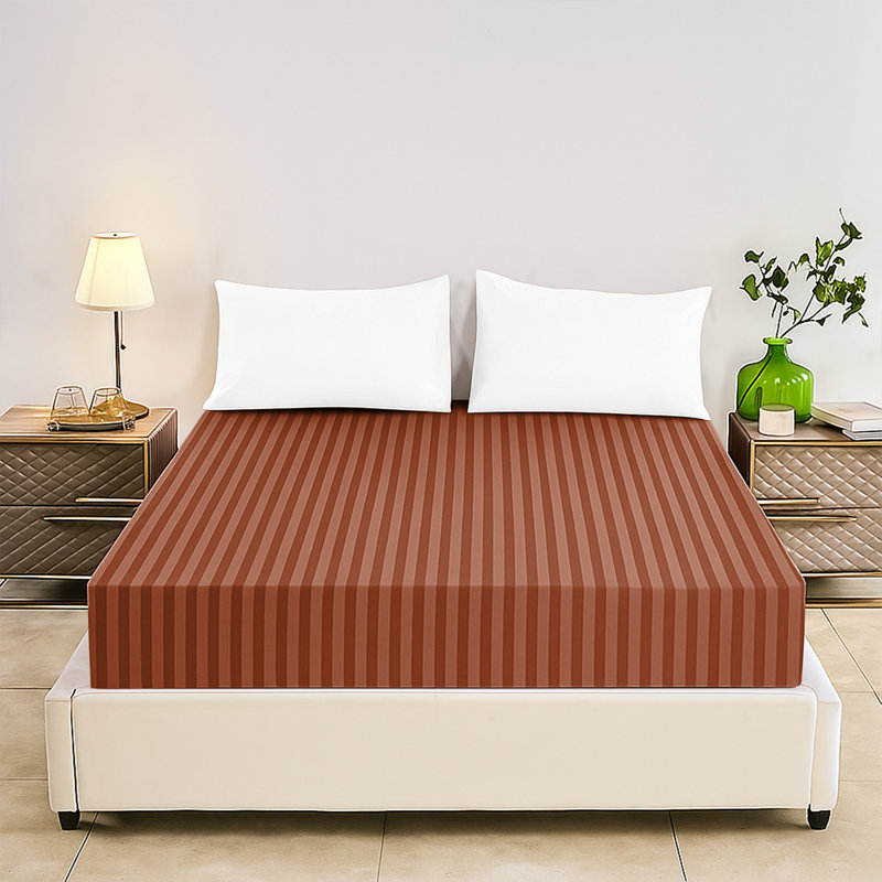 Tabbitha Striped Microfiber Standard Fitted Sheet, Rust, Single (3')