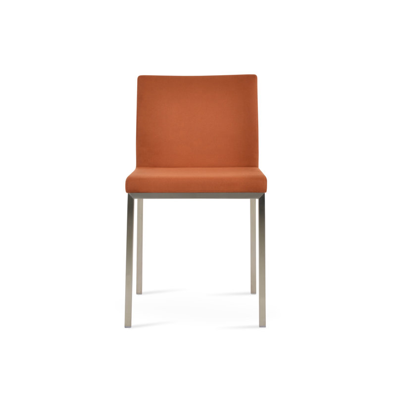 Aria Metal Side Chair, Nubuck Cognac, Stainless Steel