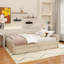 Grand lit plateforme tapissier avec port USB et 2 tiroirs, beige-2035398761
