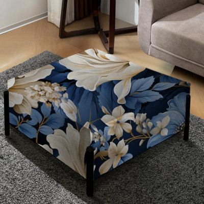 Grand repose-pieds carré bleu à motif floral romantique IV
