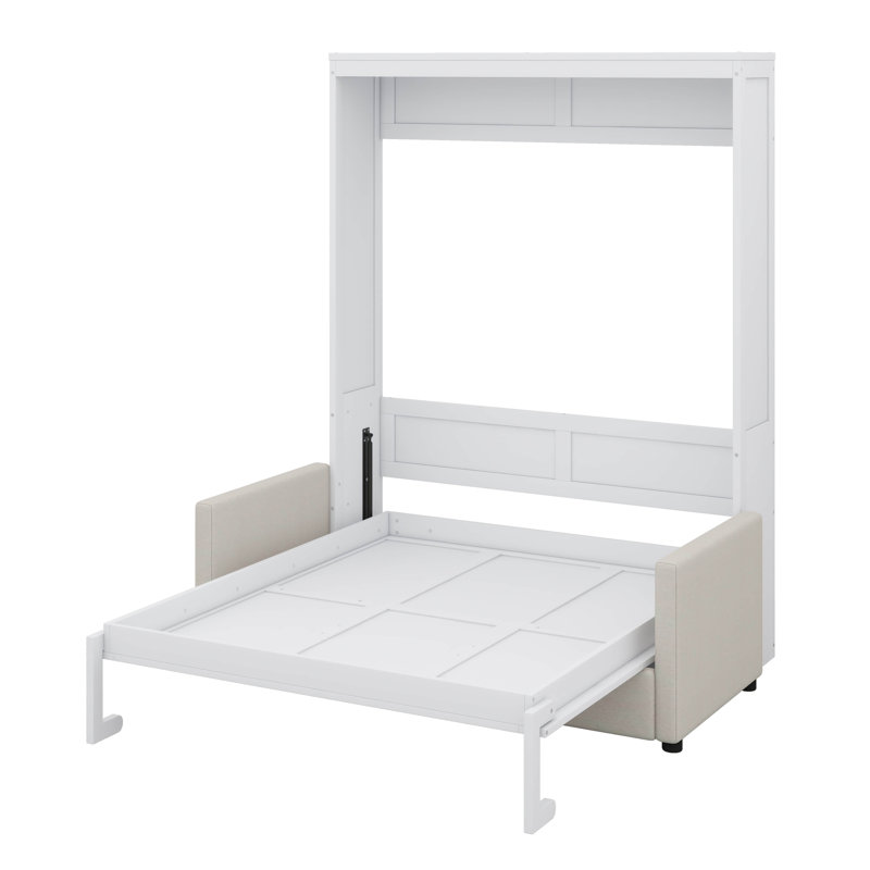 Lit escamotable double pleine grandeur avec coussin, Lit double, Blanc