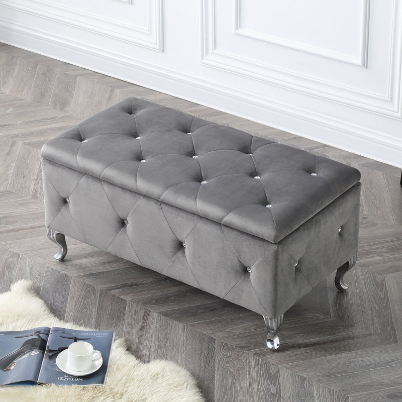 Banc de rangement avec repose-pieds Glam, Argent argent
