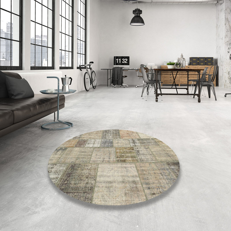Tapis d’olive/gris/crème contemporaine Patrece, Rond 3 pi