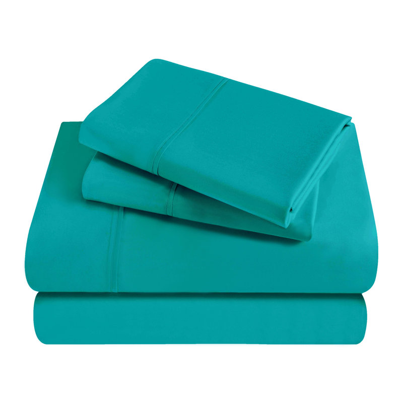 Ensemble de draps en satin de coton peigné de qualité supérieure à densité du tissage de 300 fils, Bleu sarcelle, Double