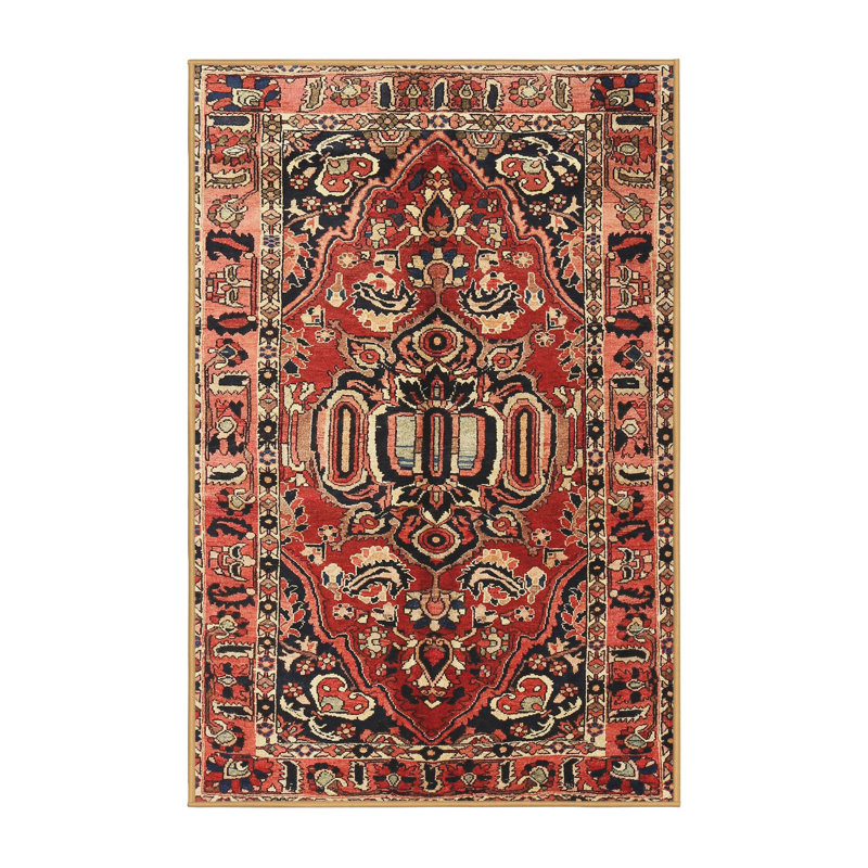 Tapis traditionnel mehroon/noir/bleu Coralle, Rectangle 4 pi x 6 pi