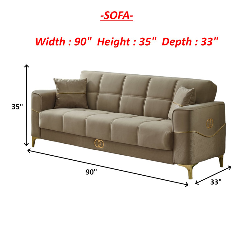 Alice Convertible Sofa with Storage, Beige Velvet