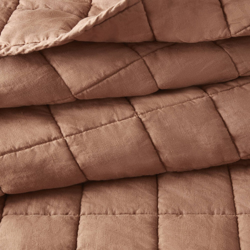 Ensemble de courtepointe 100% lin French Flax, Argile, Courtepointe double et 2 taies décoratives standa