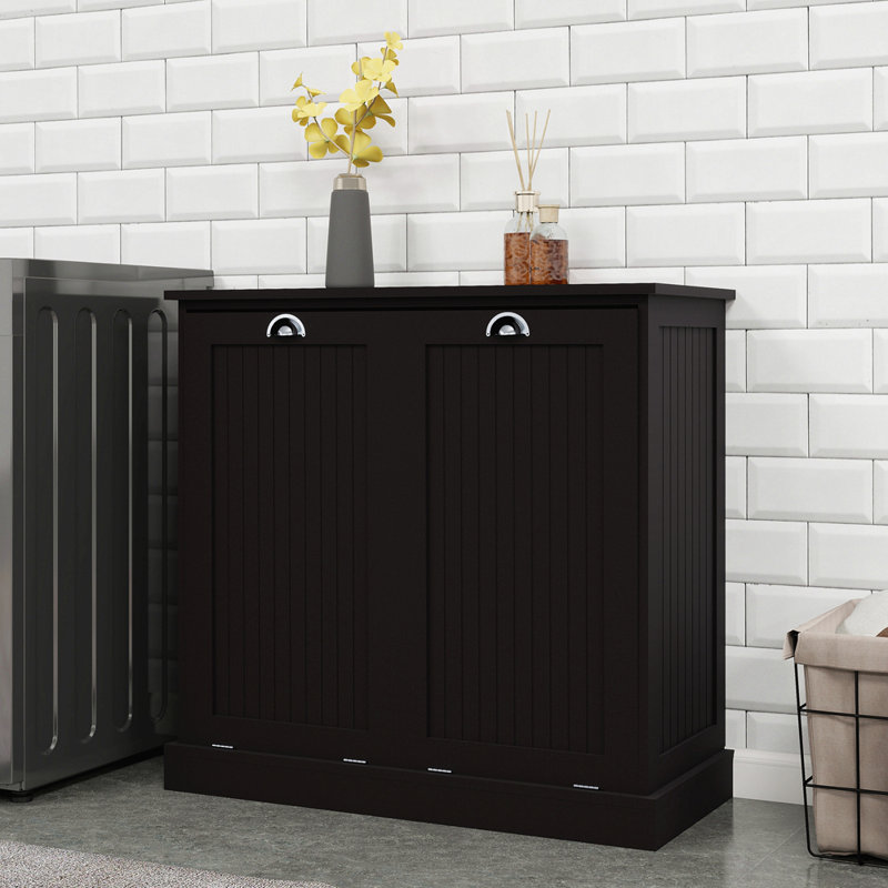 Two-Compartment Tilt-Out Laundry Sorter Cabinet, Black