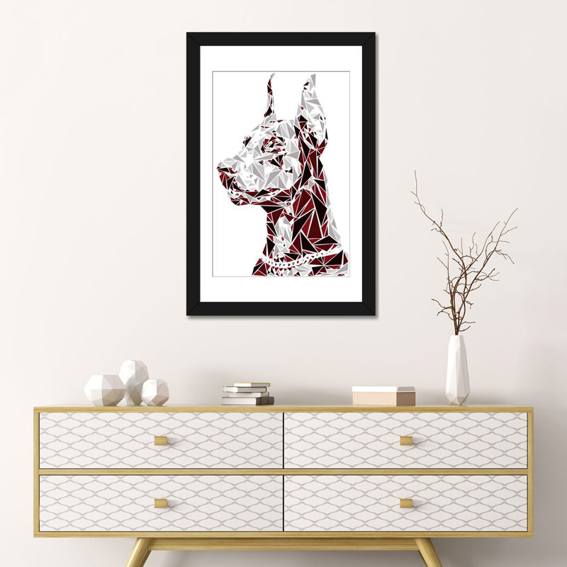 « doberman », impression sur toile, H 24 po x l 16 po x P 1 po, Papier d'art encadré noir, Blanc