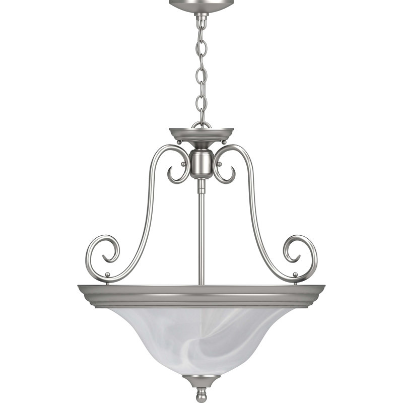 Troy 3-Light Indoor Brushed Nickel Convertible Hanging Pendant (Semi-Flush) with Alabaster Glass Bowl, Brushed Nickel