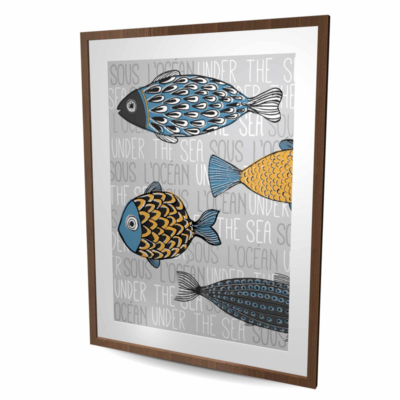Nautical Fish Illustration - Marine Turquoise, reproduction encadrée, H 48 po x l 36 po