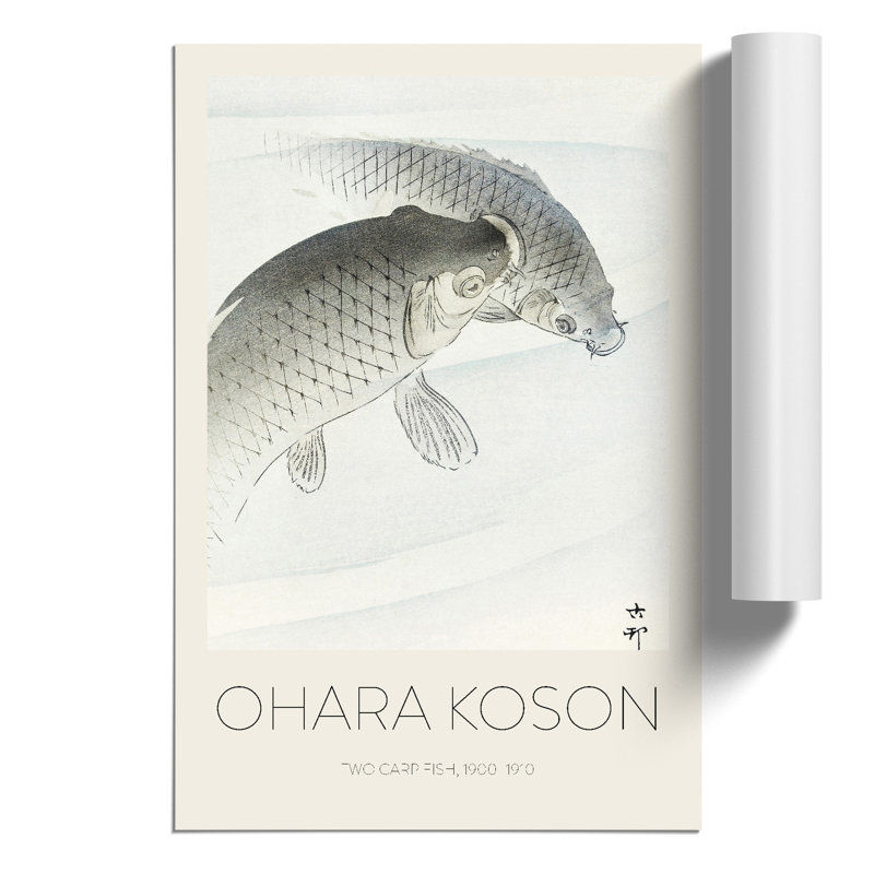 Two Carps - No Frame Painting, 59cm H x 42cm W x 0.1cm D