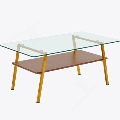 Rectangle Coffee Table, Tempered Glass Tabletop With Metal Legs