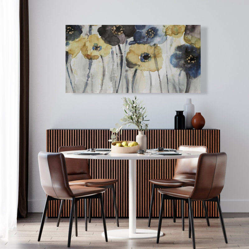 Grey Blue and Yellow Flowers Canvas | Floral Home Decor