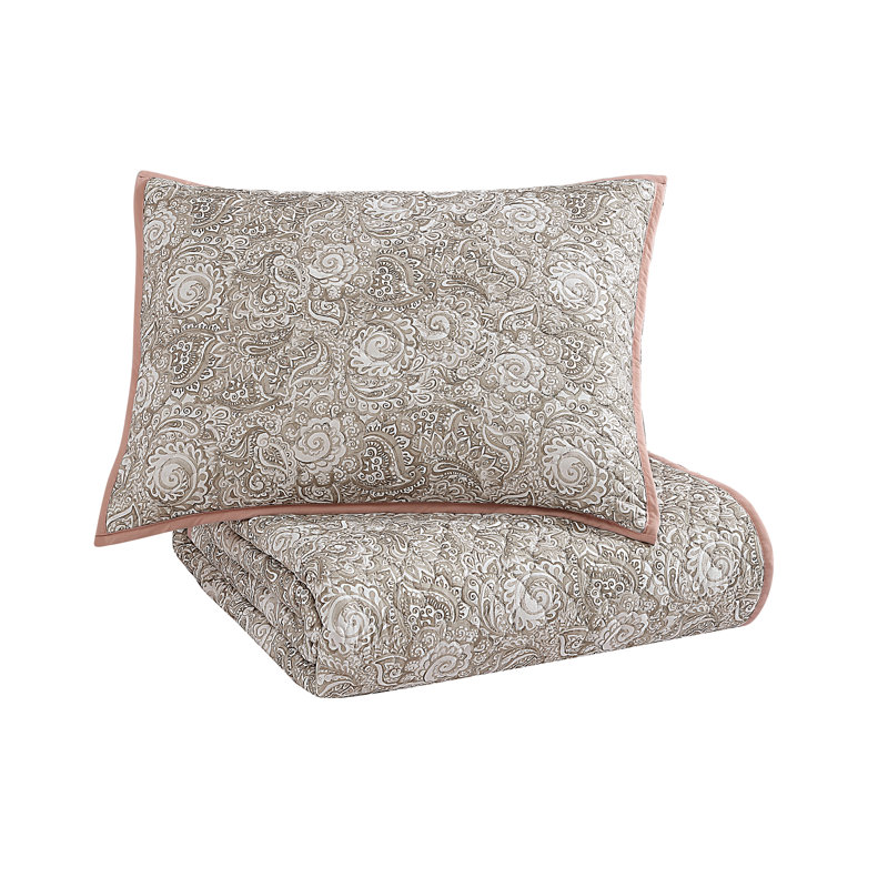 Katie Collection Blush Microfiber 3 Piece Quilt Set, Full/Double Quilt + 2 Standard Shams