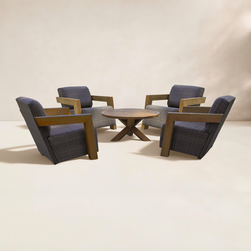 5-Pc. Teak & Wicker Armchair Conversation Set