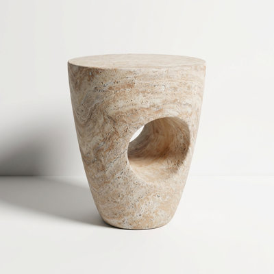 Modern Minimalist Magnesia Oxide Side Table with Sculptural Hollow Design