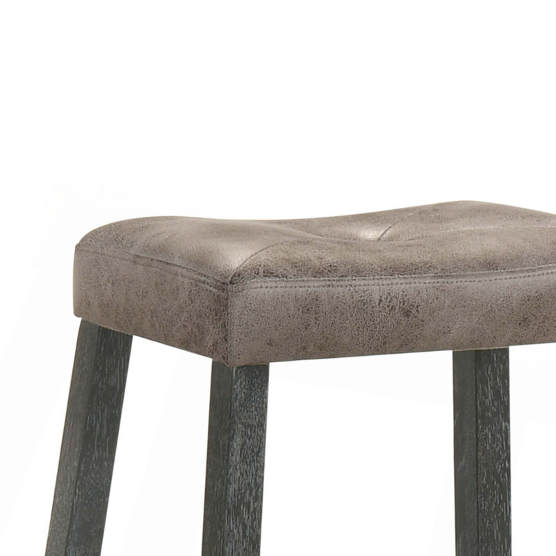 Tabourets de comptoir rustiques sans dossier avec siège en similicuir (ensemble de 2), Gris clair