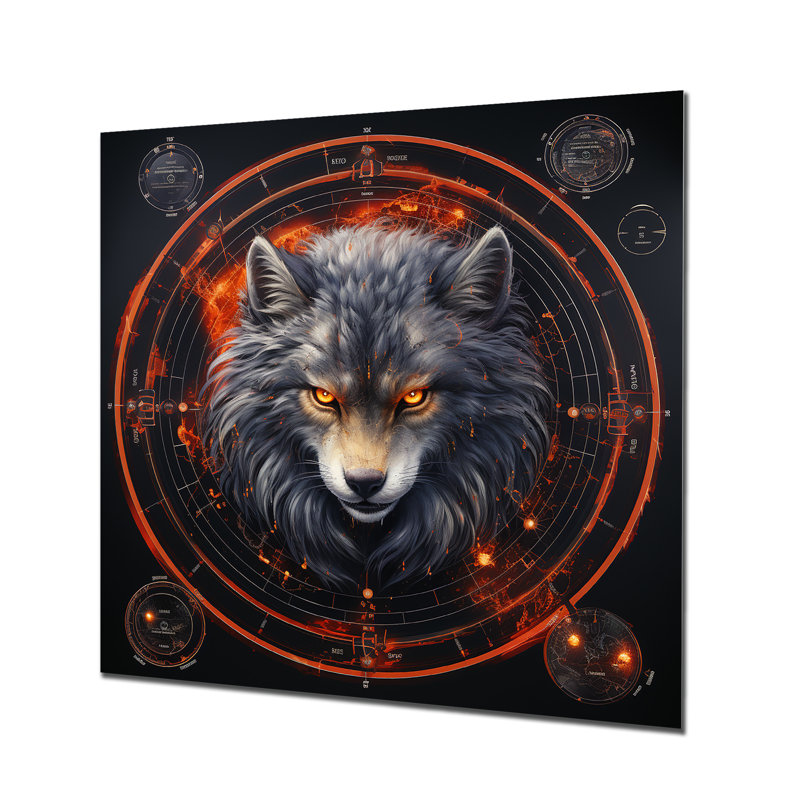 Gris, schématique, créature de loup mythique - créatures mythiques, art mural en métal, H 16 po x l 16 po