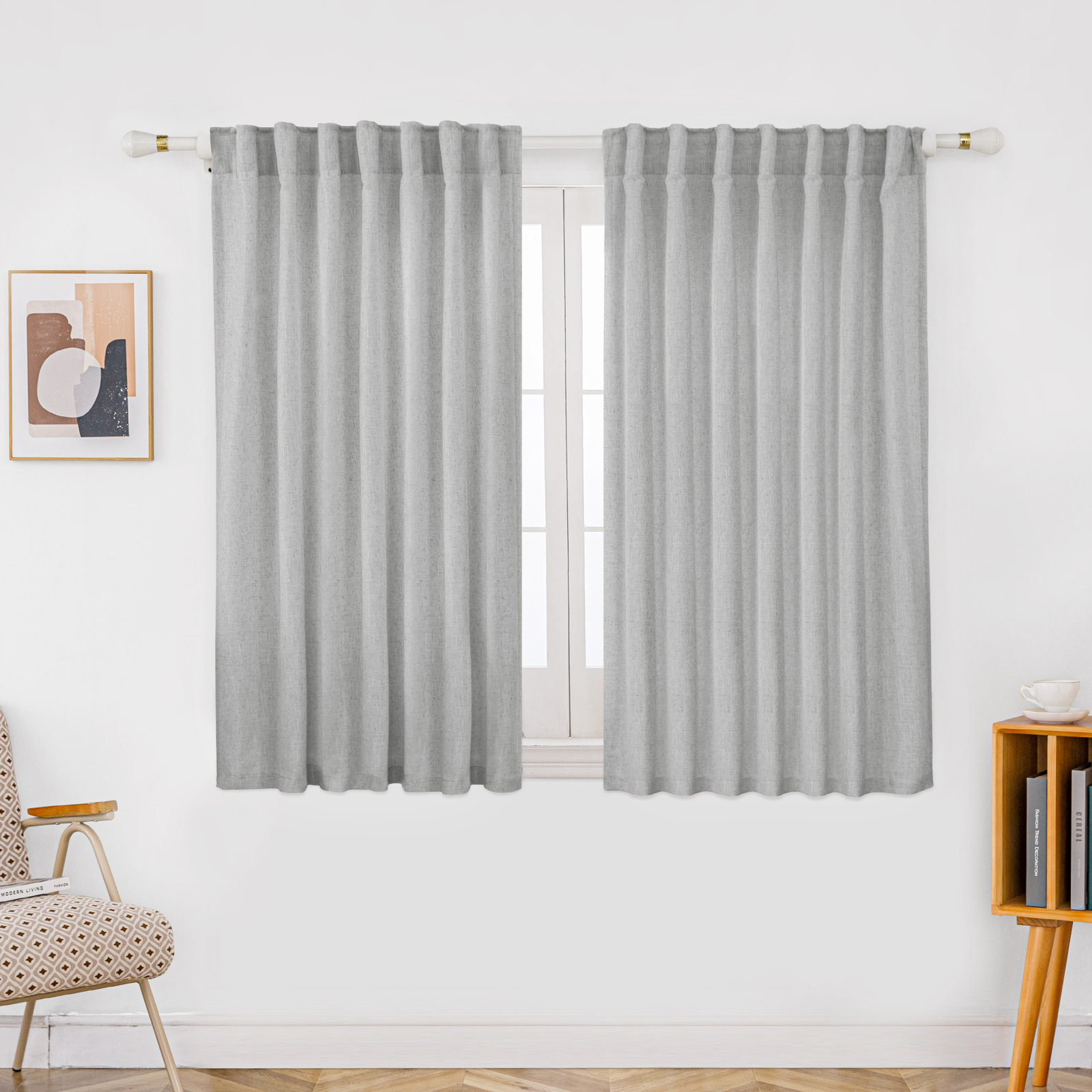 Toyoko Linen Blend Semi-Sheer Back Tab Curtains , 52" W x 54" L, Gray