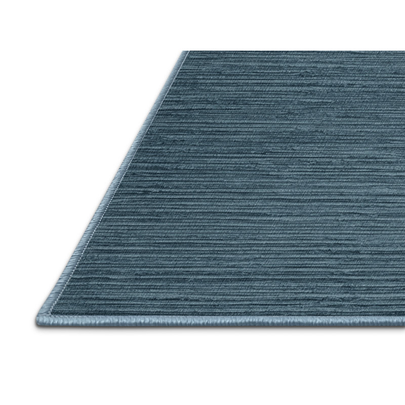 Machine Washable Solid Blue Area Rug, Square 4'