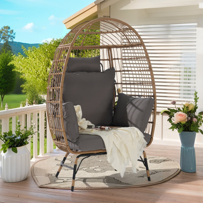 Wicker Egg Chair,Rattan Egg Chair Indoor Outdoor,Oversized Large Egg Chairs 600lbs with Cushion and Pillow for Porch, Backyard, Balcony