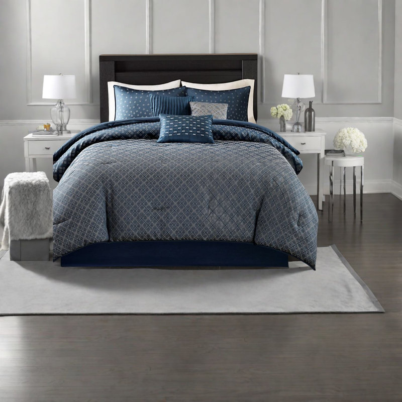 Ensembles de literie luxueux en jacquard bleu marine, très grand confort moderne