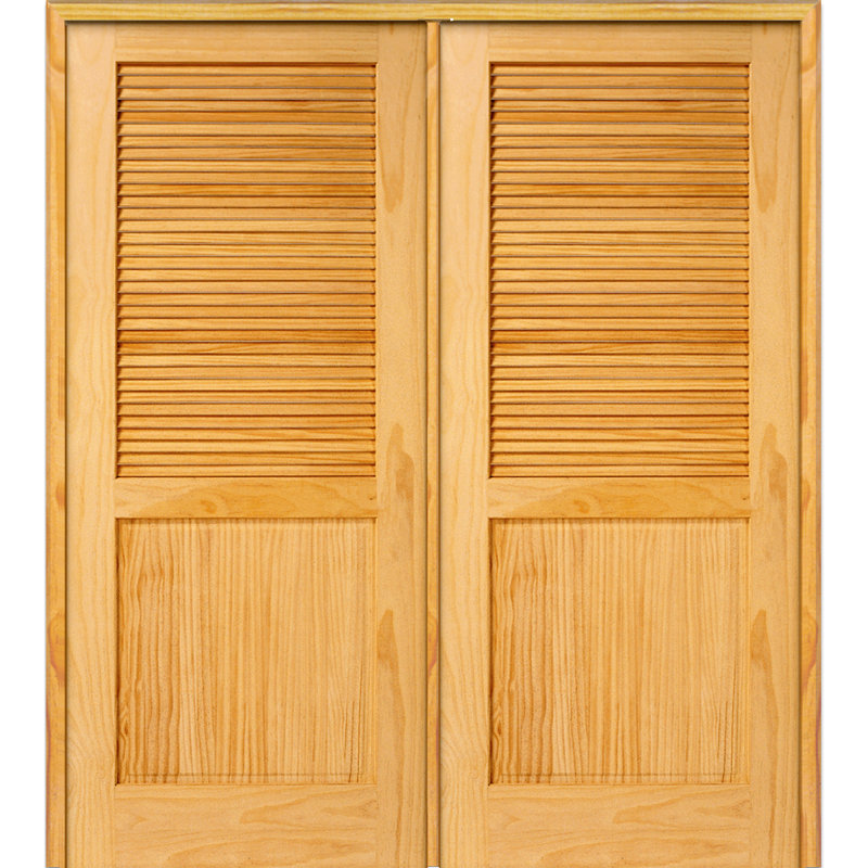 Porte standard sans finition en bois manufacturé à persiennes, 62 po x 81,75 po, Remise droite