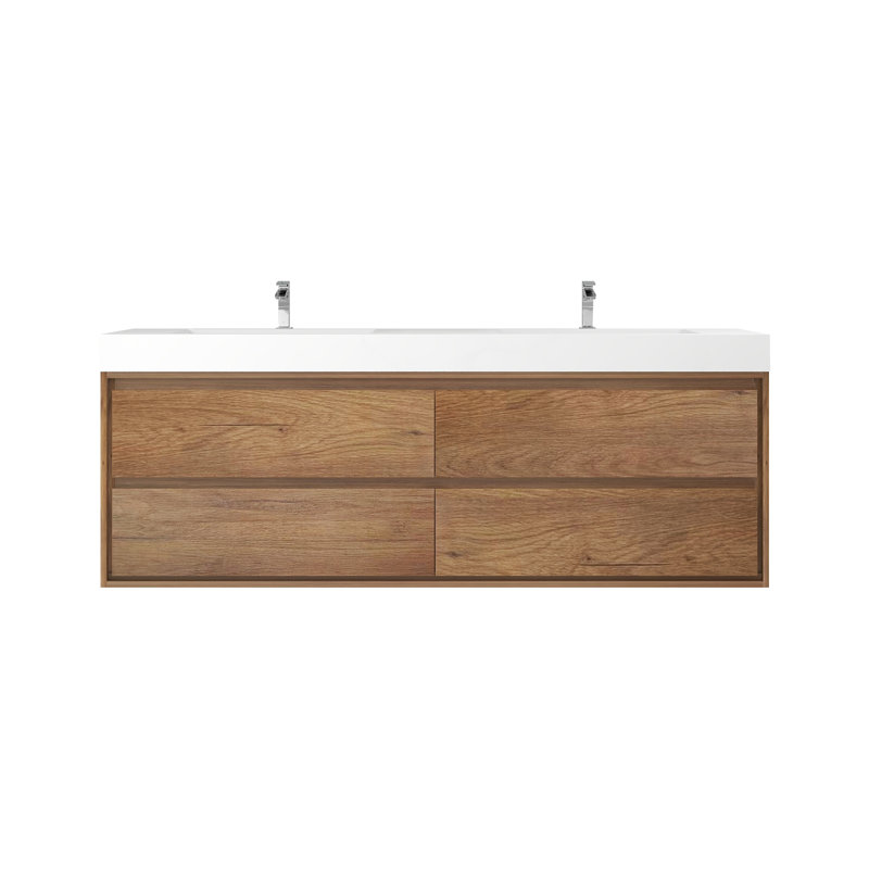 72'' Double Bathroom Vanity with Acrylic Top, Teak Oak