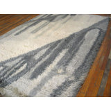 1960s Gray Abstract Vintage Swedish Rya Carpet 6'2"x9'6" Knotted Wool Rug