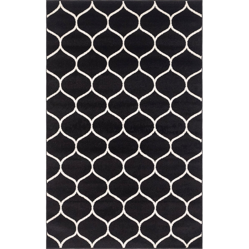 Tapis noir à motif géométrique Bruges, Rectangle 3 pi 1 po x 5 pi 3 po