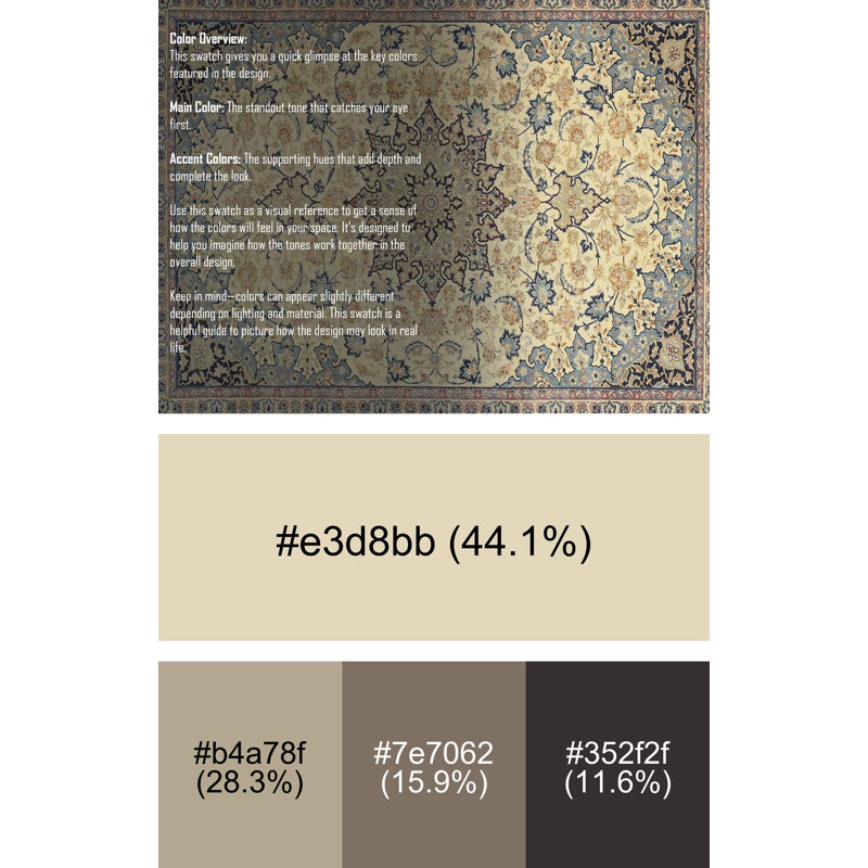 Tapis beige/bleu traditionnel Rachmadewi, Rectangle 4 pi x 6 pi