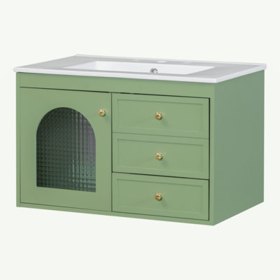 30X18x19.6 Inches Elegant Floating Bathroom Vanity Sink And Cabinet Combo - 1 Door And 2 Drawers