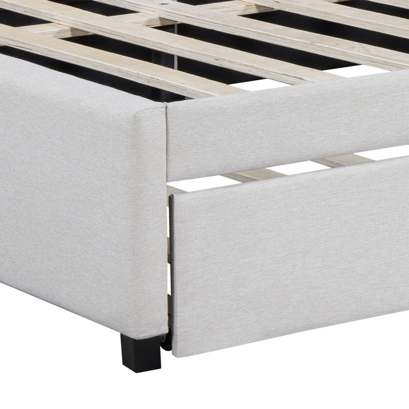 Lit de jour rembourré avec cadre de canapé-lit gigogne, Beige, Double