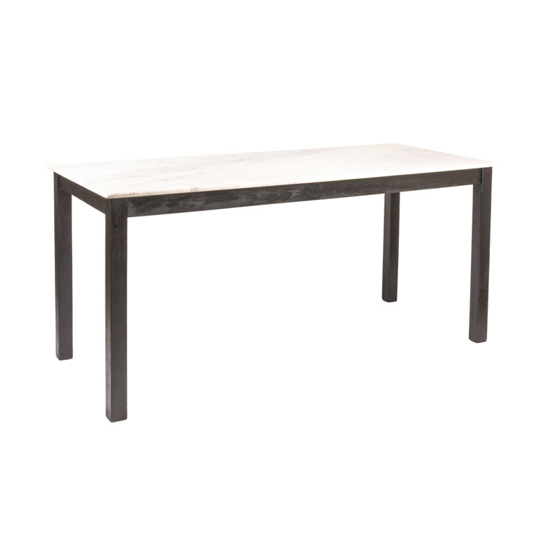 Table de salle à manger en teck Elliot, Blanc/Noir