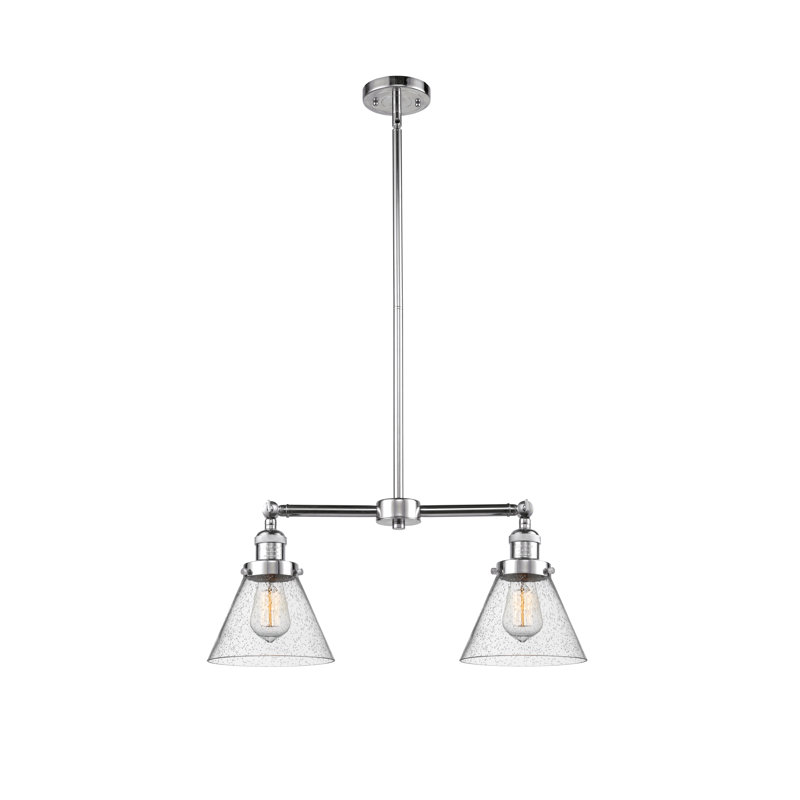 Luminaire suspendu conique pour îlot de cuisine 2 lumières Callahan, Grainé, Ampoule DEL 6 watts Vinage, Chrome poli