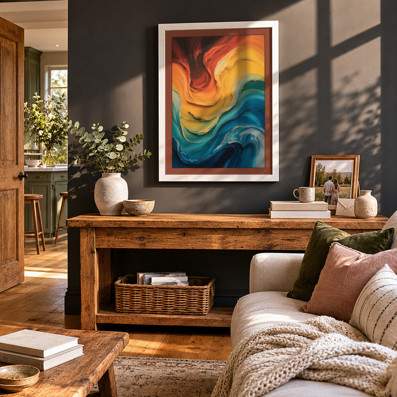 Flowing Fire And Water Abstract - Print, A4 - 29.7 x 21.0 cm, White
