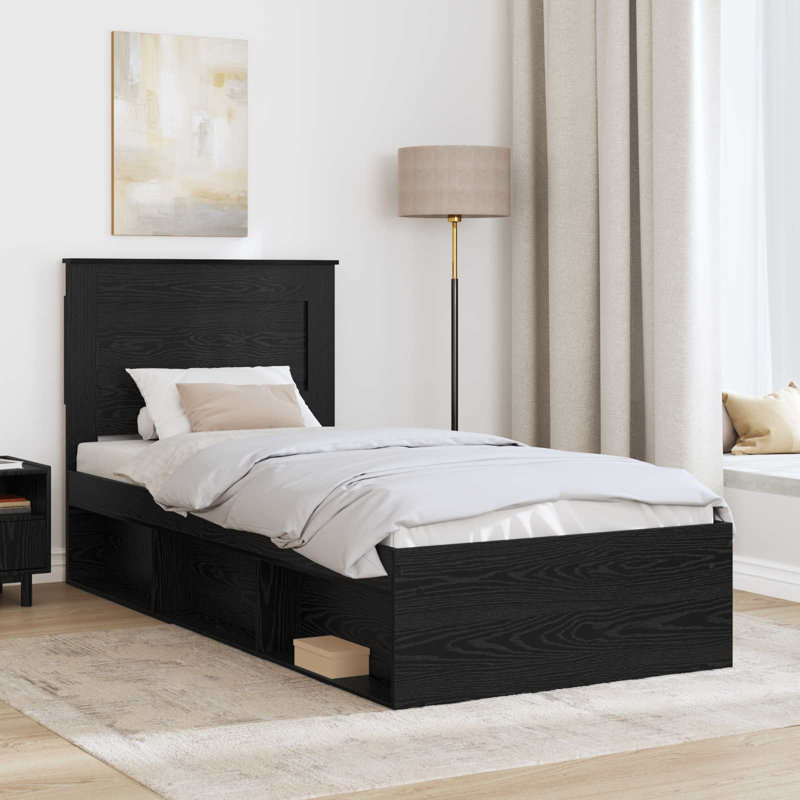 Solid Wood Bed, 100 x 200cm, Black