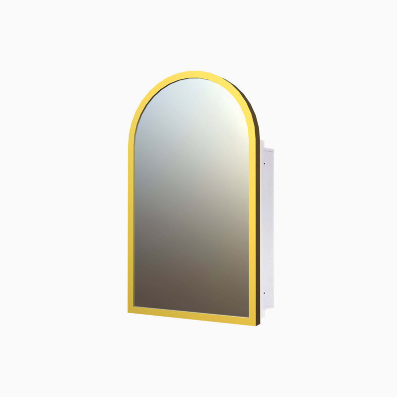 Armoire à pharmacie 16 po x 30 po en métal doré avec miroir, fixation murale ou encastrée