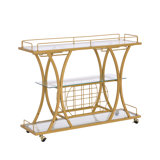 Kitchen Bar Cart With Wine Rack Tempered Glass Metal Frame Wine Storage