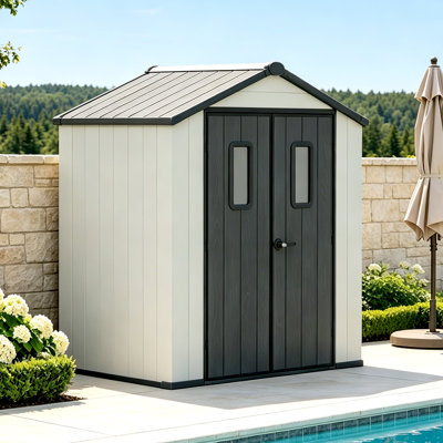 6 ft x 4 ft Outdoor Storage Shed — All Weather sheds, Featuring Lockable Doors, Integrated Floor, and Sloped Roof