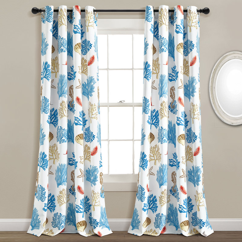 Blue Coral Polyester Blackout Window Panel Set with Grommets