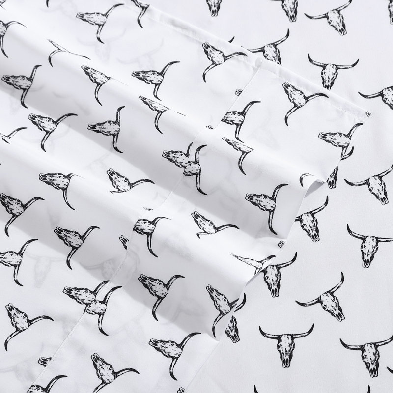 Queen White Floral Print Microfiber Sheet Set