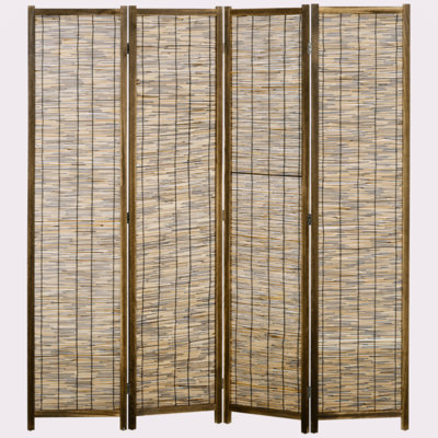 HOMCOM 4 Panel Room Divider, 5.5 Ft Portable Folding Privacy Screens, Reed Hand-Woven Freestanding Partition Wall Dividers For Home Office, Carbonized by Myhomekeepers