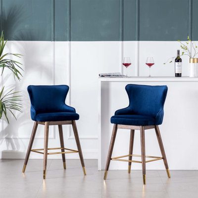 Leland Fabric Upholstered Counter Height Wingback Stools, Set Of 2, Mid-Century Design With Comfort And Style