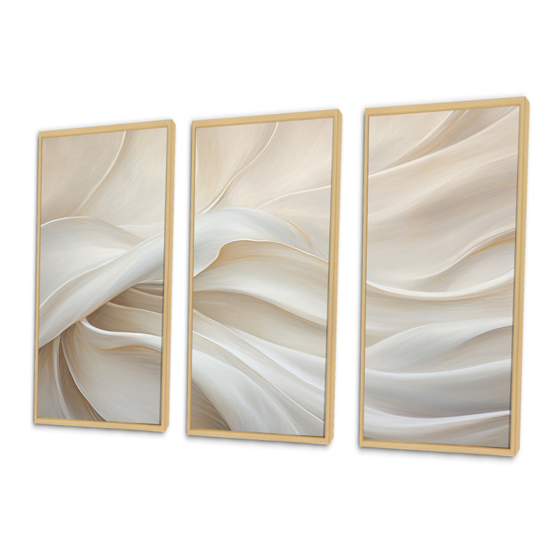 White Silk Fabric River - Fashion Canvas Wall Art Set, 28" H x 36" W, Maple Floater Framed